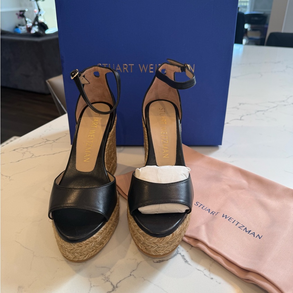 Stuart Weitzman Black Wedge Sandals